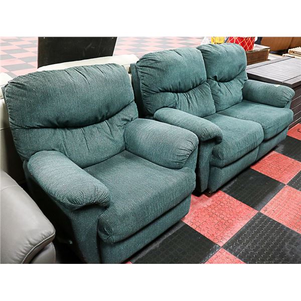 RECLINING GREEN LOVESEAT & CHAIR