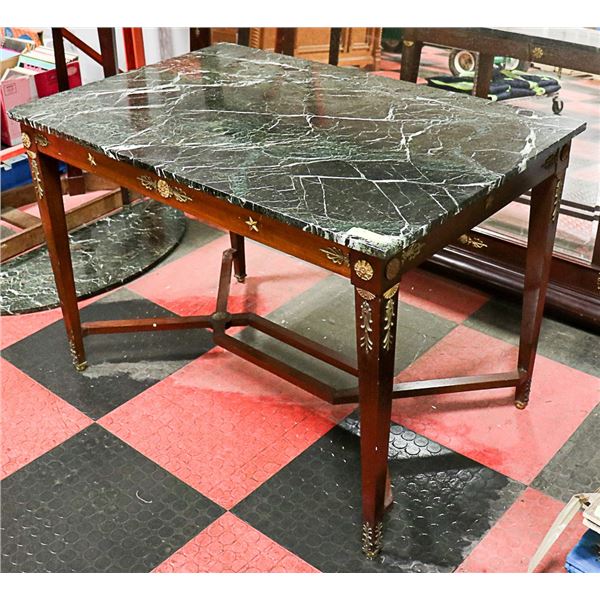 VINTAGE MARBLE TOP TABLE WITH BRASS ACCENTS