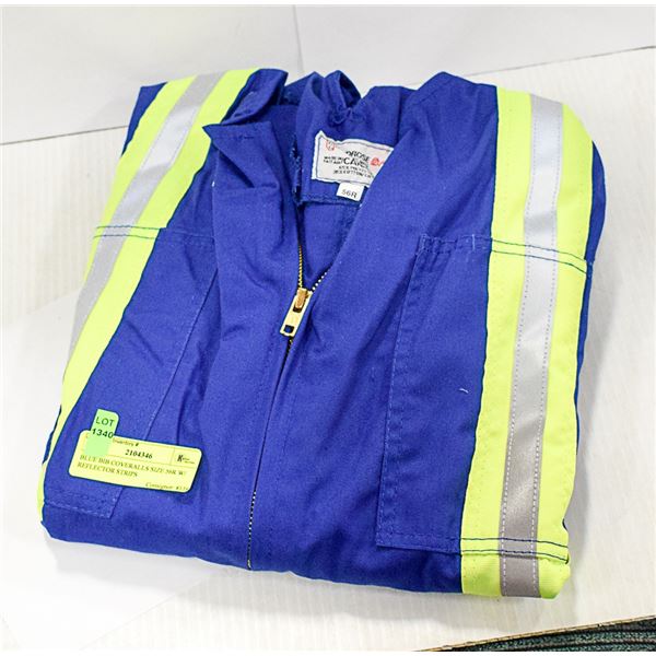 BLUE BIB COVERALLS SIZE 56R W/ REFLECTOR STRIPS