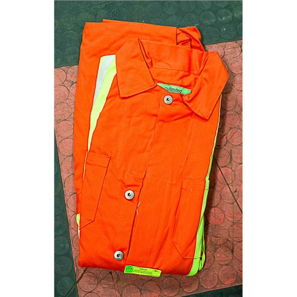 PAIR OF ORANGE ONE PIECE COVERALLS W/ REFLECTORS