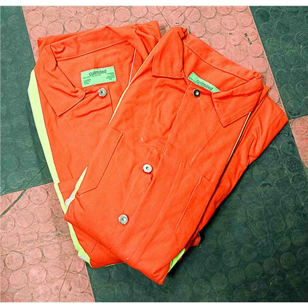 2 PAIR OF ORANGE ONE PIECE COVERALLS W/ REFLECTORS