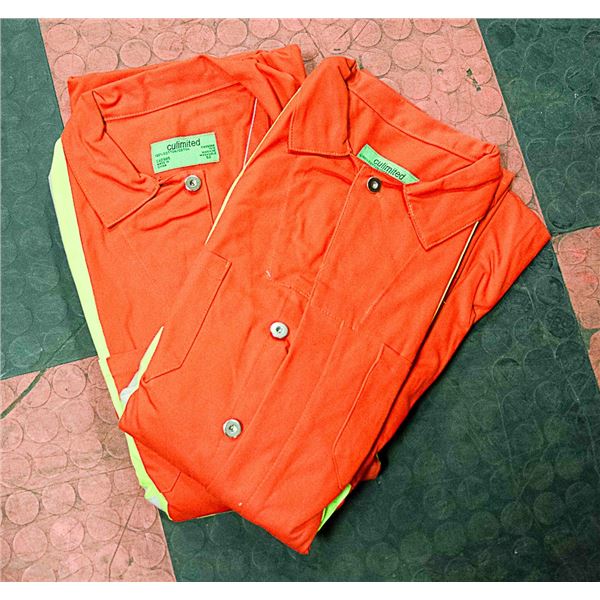 2 PAIR OF ORANGE ONE PIECE COVERALLS W/ REFLECTORS