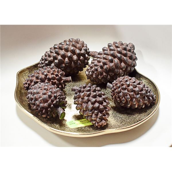 LENOX GLASS TRAY W/PINE CONE DECOR