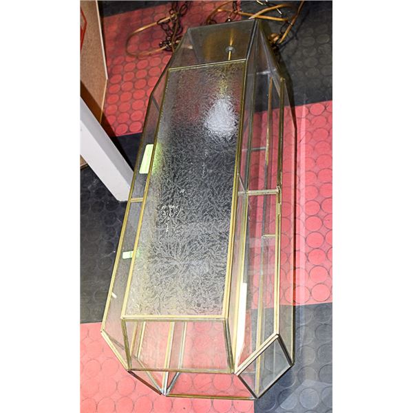 RETRO ETCHED GLASS AND BRASS CHANDELIER