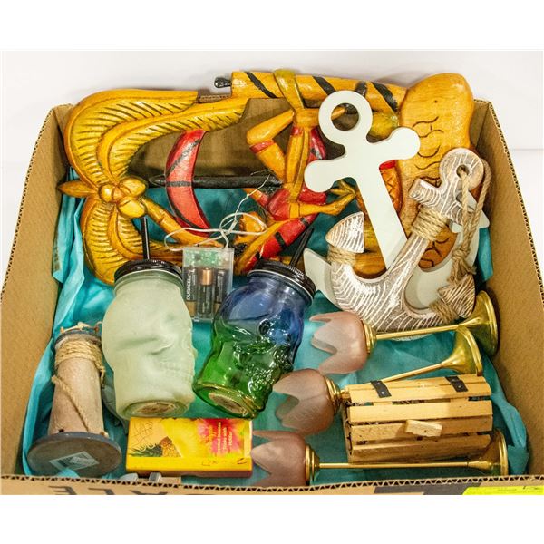 BOX OF NAUTICAL THEMED DECOR INCLUDING HAND