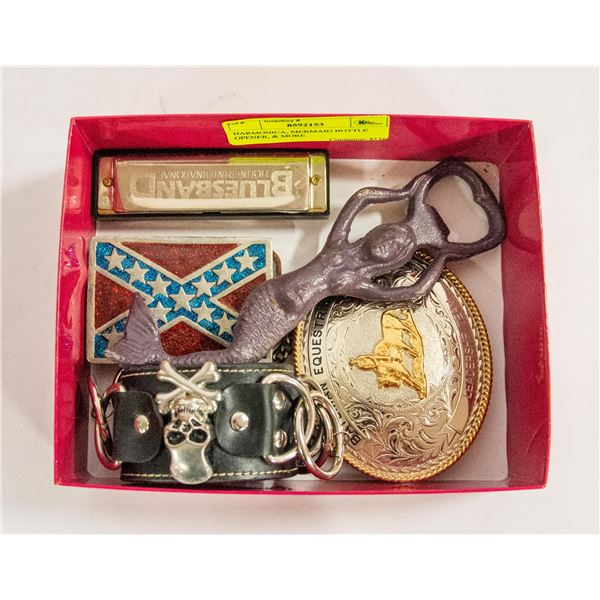 LOT WITH HARMONICA, MERMAID BOTTLE OPENER & MORE