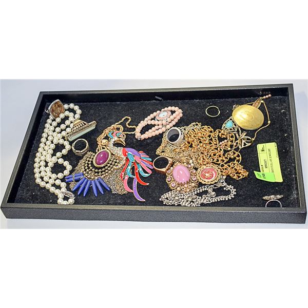 BLACK TRAY FULL OF JEWELRY