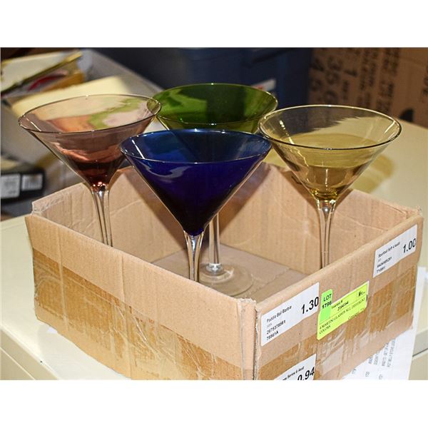 4 MARTINI GLASSES ALL DIFFERENT COLORS