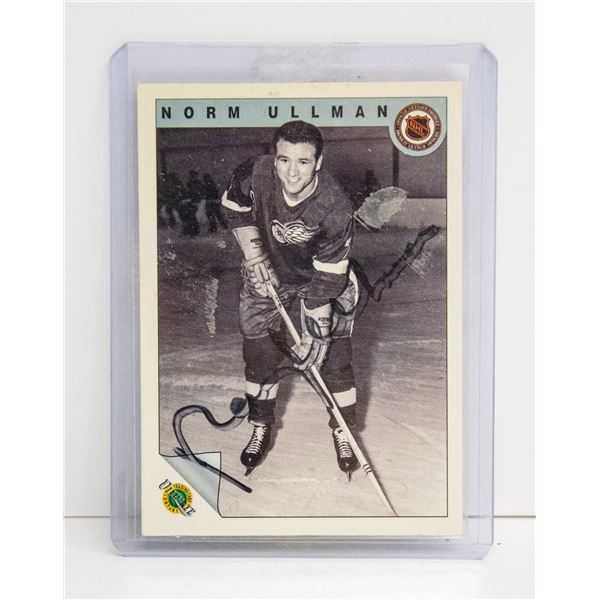 NORM ULLMAN DETROIT RED WINGS SIGNED CARD HOF