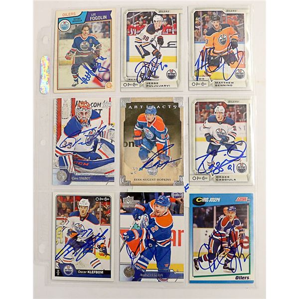 9 AUTOGRAPHED EDMONTON OILERS CARDS NUGENT HOPKINS