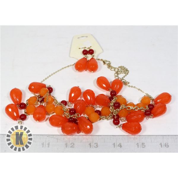 NEW ORANGE FASHION NECKLACE AND EARRING SET