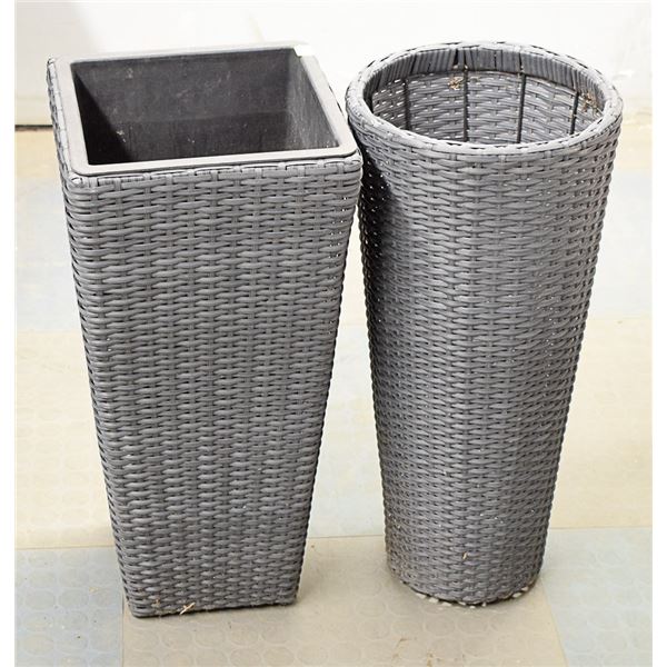 PAIR OF RATTAN STYLE PLANTERS