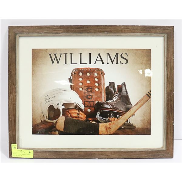 VINTAGE STYLE FRAMED HOCKEY PICTURE 20" X 18"