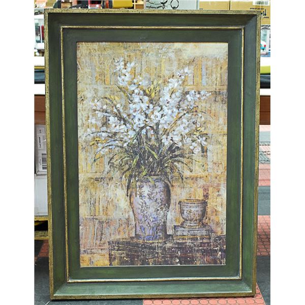 FRAMED TEXTURED FLOWER PRINT APPROX 33" X 45"