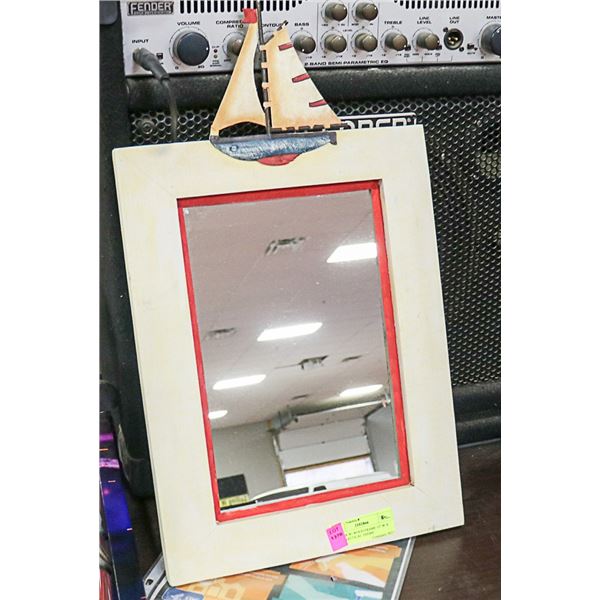 MIRROR W/ WOOD FRAME 12  W X 16  H -NAUTICAL THEME