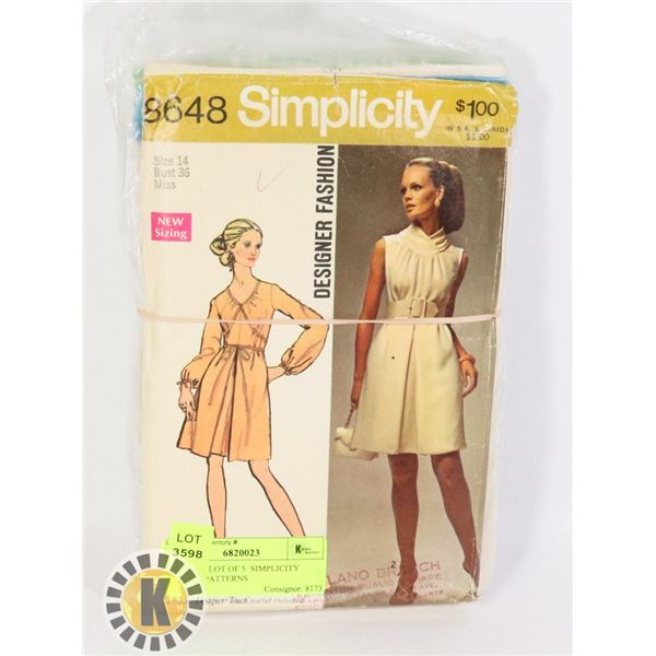 VINTAGE LOT OF 5  SIMPLICITY SEWING PATTERNS