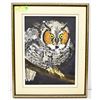 Image 1 : OWL PAINTING BY S. DYCK 21" X 17" FRAMED & MATTE