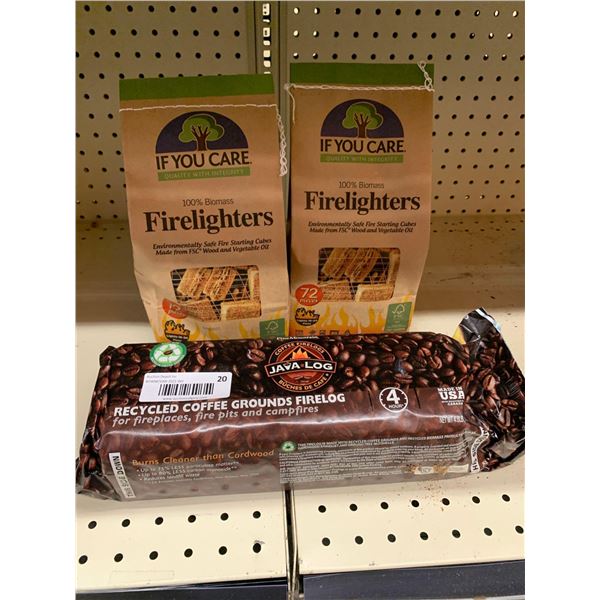Fireplace items fire starters and fire log