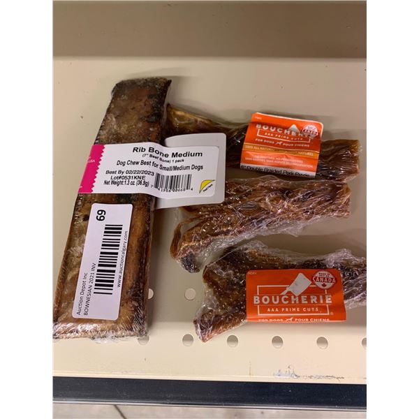 lot of dog chews and bones