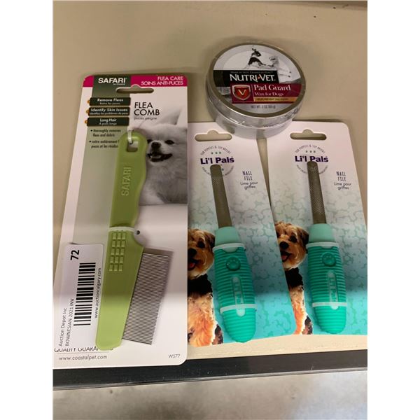 lot of assorted pet grooming items