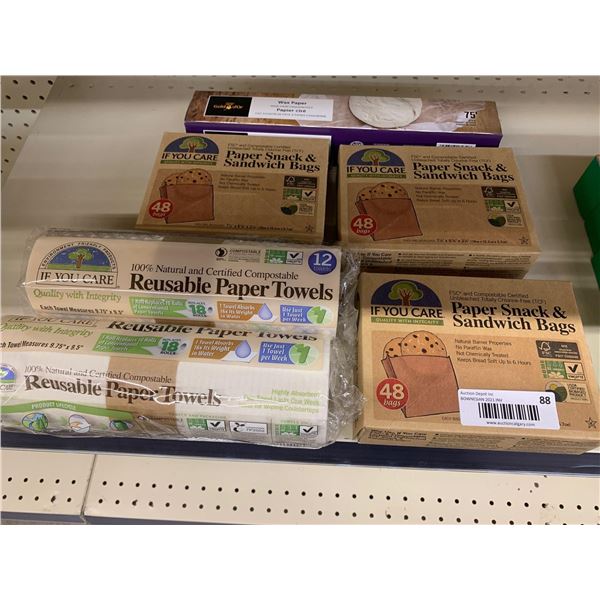 Lot of paper towel and lunch bags