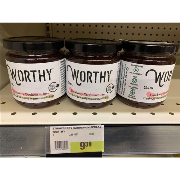 Worthy Strawberry cardamon jam lot of 3 x 225ml