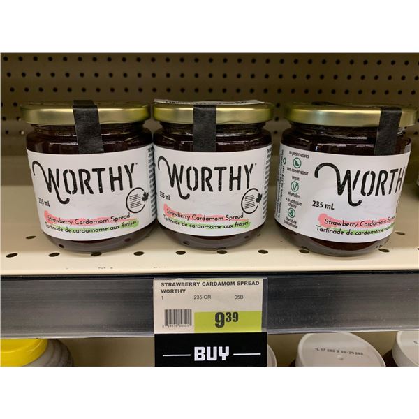 Worthy Strawberry cardamon jam lot of 3 x 225ml