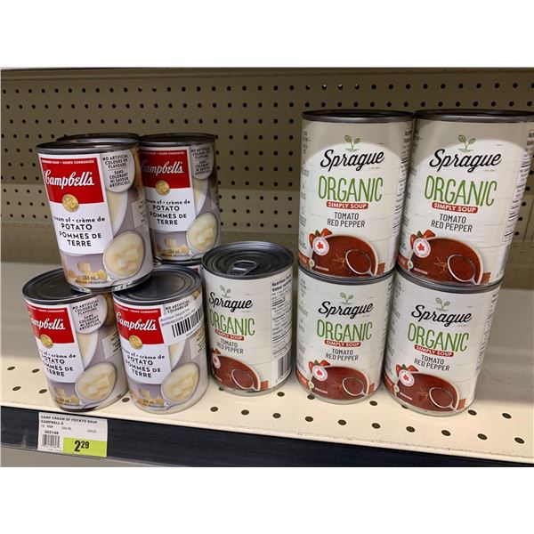 Lot of asst campbells and sprague soups - 12 count
