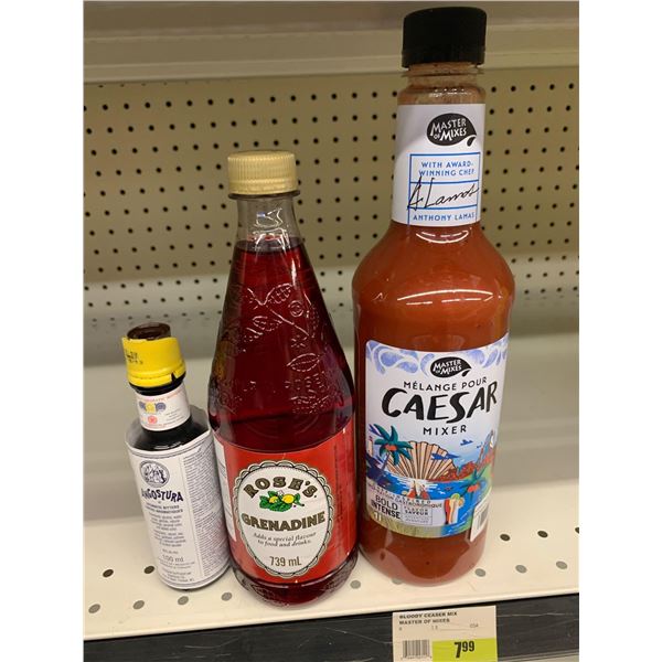 Lot of 3 bar mixes, bitters, caesar