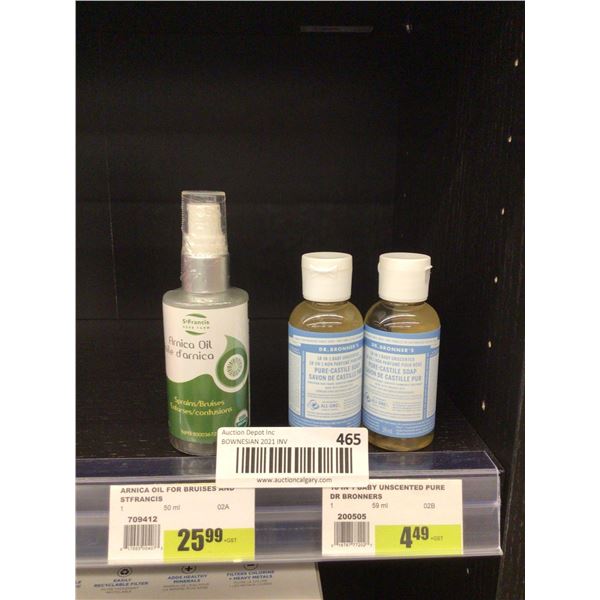 Arnica Oil and Pure-Castile Soap Lot of 3