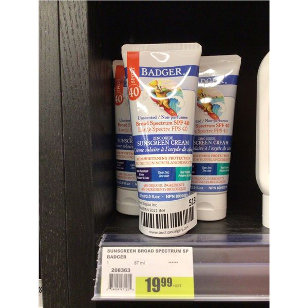 Badger Unscented Broad Spectrum SPF 40 Sunscreen Cream (3 x 87mL)