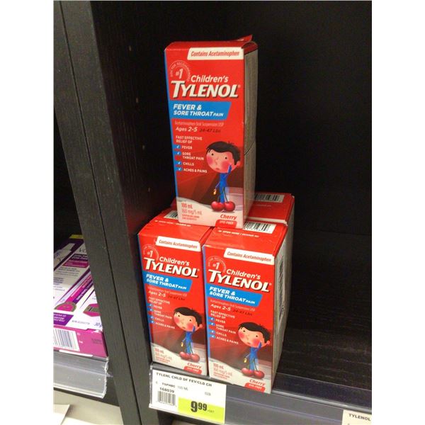 Children's Tylenol Fever & Sore Throat Pain Relief Cherry Flavor (5 x 100mL)