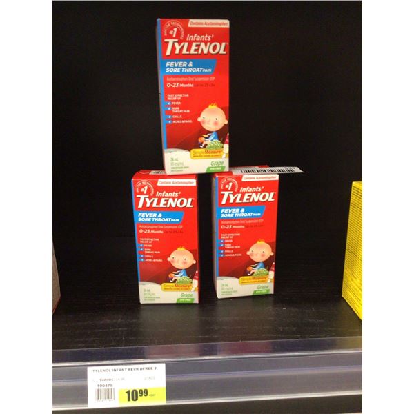 Children's Tylenol Fever & Sore Throat Pain Relief Grape Flavor (3 x 24mL)