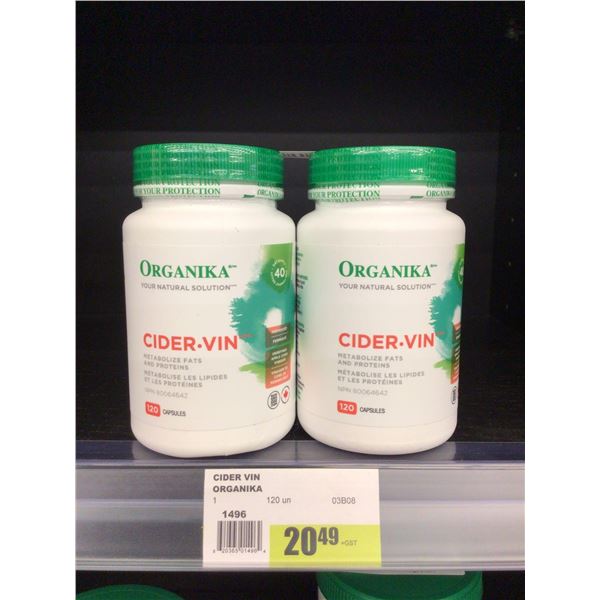 Organika Cider Vinegar 120 Capsules Lot of 2