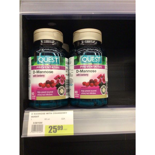 Quest Preventative D-Mannose with Cranberry 60 Capsules Lot of 2