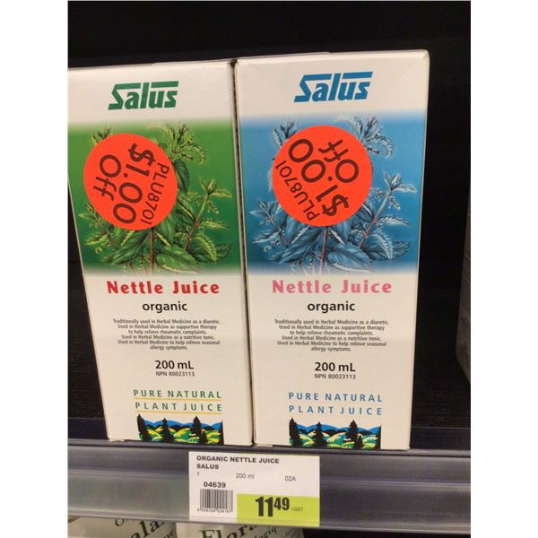 Salus naturall nettle juice organix lot of 2 x 200ml