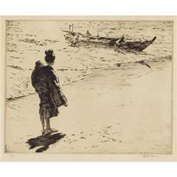 MARTIN LEWIS Returning from Sea Drypoint etching