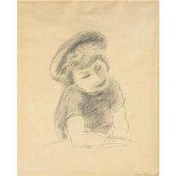 YASUO KUNIYOSHI Girl with Hat, circa 1930 Pencil