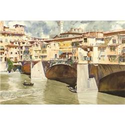 DONALD TEAGUE View of Ponte Vecchio Watercolor