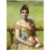 Image 1 : LEON HERBO Portrait of a Girl Holding a Posy Oil
