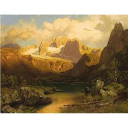 August Leu, Oil on canvas, View of an Alpine Mt.