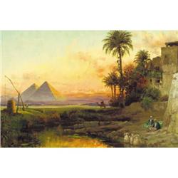 Carl Wuttke, Oil on cavas, The Pyramids at Dusk