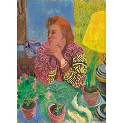 BRUNO KRAUSKOPF Woman with Potted Plants Oil on