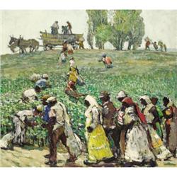 MILLARD SHEETS Cotton Pickers Oil on canvas 36 x