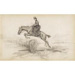 CHARLES MARION RUSSELL Woman and Horse Rider