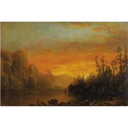 Hudson River School Sunset behind the Cliffs Oil