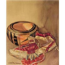 Joe De Yong, Watercolor on paper, Indian pot...