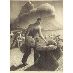 Grant Wood, Approaching Storm, Lithograph