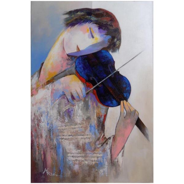 Arbe, "Playing Her Song" Hand Signed Original Painting on Canvas with Letter of Authenticity.