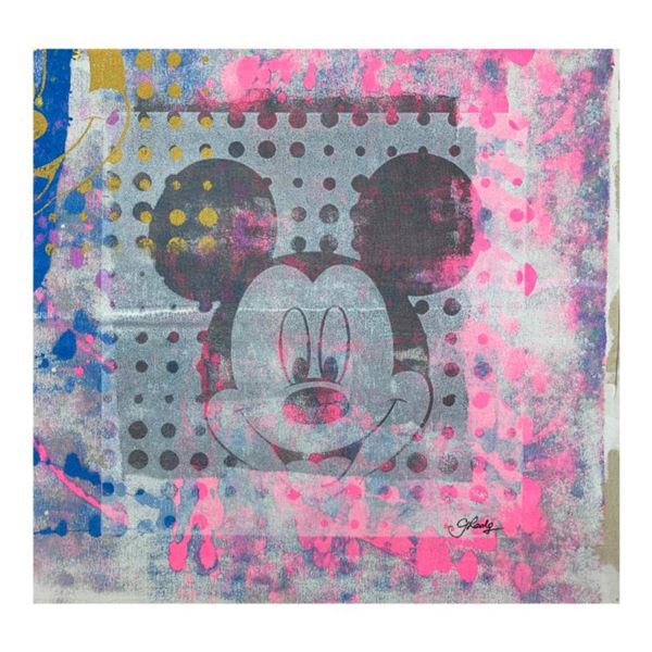 Gail Rodgers, "Mickey Mouse" Hand Signed Original Hand Pulled Silkscreen Mixed Media on Canvas with 